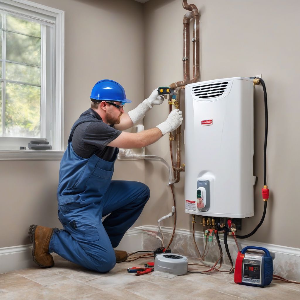 Electrician Installing Tankless Water Heater